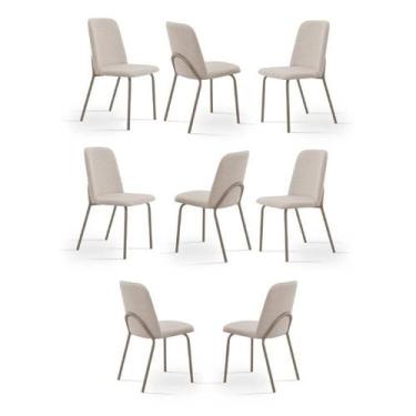 Imagem de Kit 8 Cadeiras de Jantar Aço e Linho California - Aço Nobre Móveis