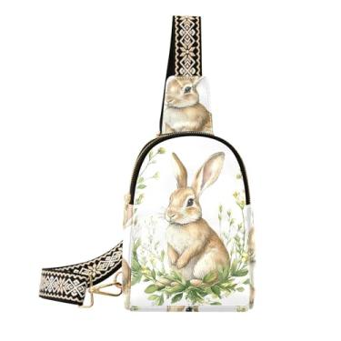 Imagem de CEBUGI Bolsa tiracolo feminina pequena de coelho aquarela de couro, pochete para trilhas, viagens ao ar livre