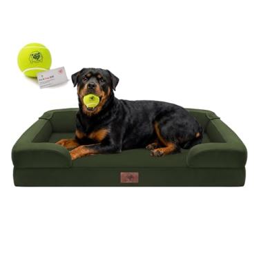 Imagem de Cama ortopédica para cães extragrande, caixa de ovos, impermeável, 2GG, espuma viscoelástica com capa removível lavável e fundo antiderrapante, brinquedo de bola de tênis, 114 x 89 cm