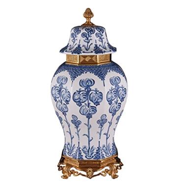 Imagem de URGDWEKJY Vaso de cerâmica de luxo estilo europeu com latas de cobre decoração sala de estar varanda escritório armário de vinho decoração de armário de parede vasos de flores (A)
