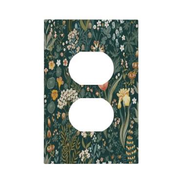 Imagem de Nadoabtm Capas de tomada vintage floral verde escuro padrão botânico 1 gangue frente e verso capas de placa decorativa para interruptor de luz para decoração de berçário doméstico