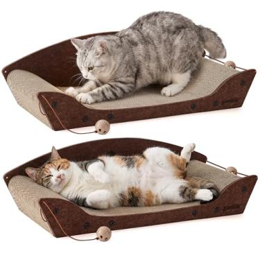 Imagem de ZOMISIA Pacote com 2 camas de papelão para gatos de 66 cm – Grande sofá arranhador para gatos internos, tábua ortopédica para arranhar, espreguiçadeira com sinos