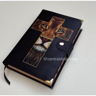 Imagem de BIBLIA MODELO CARTEIRA leão cruz EVANGÉLICA COM HARPA E CORINHOS INDIC