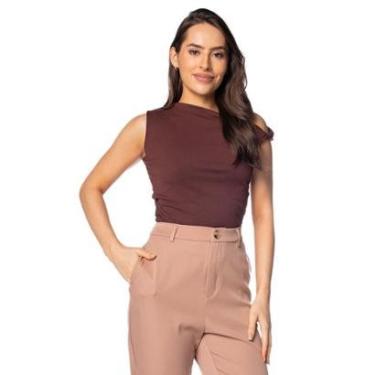 Imagem de Blusa Feminina LZT Ribana Ombro Único Marrom Escuro-Feminino