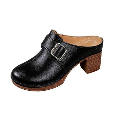 Imagem de Sandálias femininas de verão baotou com parte inferior grossa meia pantufa salto plataforma sapatos casuais confortáveis para atividades ao ar livre, Preto, 39