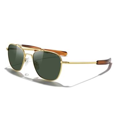 Imagem de MERRY'S Óculos de sol Classic Square Aviator II Military Polarizados para homens ou mulheres S8637, Armação dourada 23k/lente polarizada verde, Lens Width: 55 Millimeters