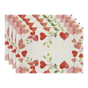 Imagem de Jogo americano de dia dos namorados, conjunto de 4 tapetes de mesa florais com corações de amor de 30,5 x 45,7 cm, decorações de mesa de aniversário sazonal, Natal, Dia dos Namorados, para cozinha