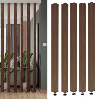 Imagem de Divisória de sala de madeira rústica - 5 peças divisórias de ripas ajustáveis para sala de estar, cozinha, quarto e banheiro - instalação sem broca (110 cm/43,3 pol/1,1 m)