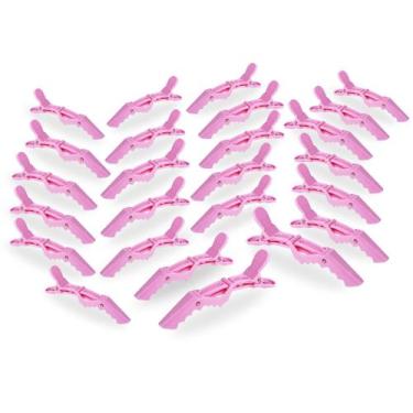 Imagem de Kit 24 Presilhas Prendedor Cabelo Jacaré Crocodilo Rosa Cabeleireiro C