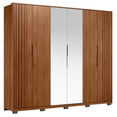 Imagem de Guarda Roupa Casal Ripado Atrice 6 Portas Nogueira Touch Com Espelho E Pés Demóbile - Demartêz