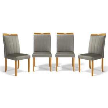 Imagem de Kit Com 4 Cadeiras Aurora Madeira Maciça Estofadas Para Mesa De Jantar Veludo Chumbo 109