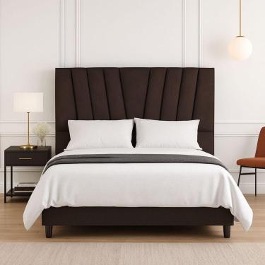 Imagem de Cabeceira Cama Box Solteiro 90 Cm Vivian Em Linho Com Frame Marrom