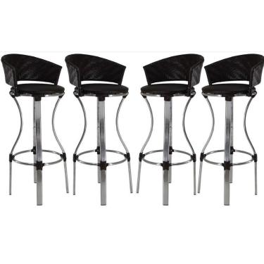 Imagem de Kit 4 Banquetas Altas Conforto Alumínio Fibra Tabaco Marrom