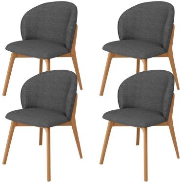 Imagem de Kit 04 Cadeiras De Jantar E Estar Living Estofada Mia L02 Linho Cinza Escuro