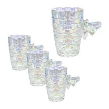 Imagem de Jogo 4 Canecas Bee De Vidro Copo Decorado Colmeia 200ml - Hauskraft, R