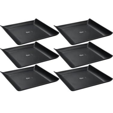 Imagem de Kit 6 Bandejas Quadradas Preta 20,6cm Prato Cosy Petiscos Saladas Coza