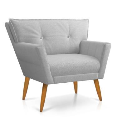 Imagem de Poltrona Anitta com Strass Linho Cinza A05 Pés Palito Castanho - D'Rossi