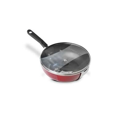 Imagem de Panela Wok Brinox Garlic Antiaderente Pro-Flon 2,3L 24cm Tampa de Vidro Vermelho