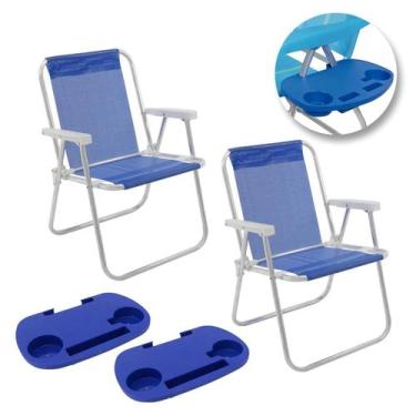 Imagem de Kit 2 Cadeiras De Praia Alta em Alumínio e Mesinha Lateral - Belfix