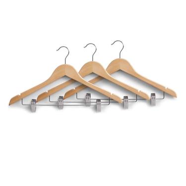 Imagem de Kit 3 Cabides De Madeira Com Presilhas Para Saias Bermudas Shorts