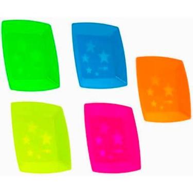 Imagem de Prato Neon Descartável Acrílico Sobremesa 15cm e Refeição 21cm 10 Unid