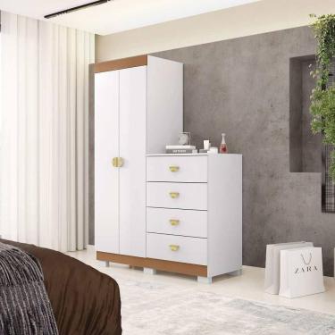 Imagem de Cômoda Roupeiro 2 Portas 4 Gavetas Cristal - Branco Camarim - Vila Rica