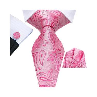Imagem de Conjunto De Gravata, Lenço De Bolso E Abotoaduras Masculino Rosa Flora