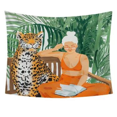 Imagem de Tapeçaria Tiger Woman, microtecido de parede, 95x73cm, estética de qua