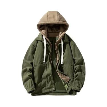 Imagem de Jaqueta Masculina De Corduroy Com Forro De Fleece E Capuz, Casual Para