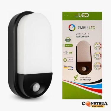 Imagem de Kit 5 Arandela Tartaruga Led Sensor Presença 15w Ip65 Preto Parede Ext