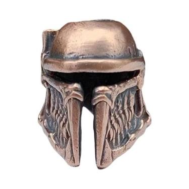 Imagem de Pingente Artesanal De Capacete De Guerreiro Étnico Em Latão Com Cordõe