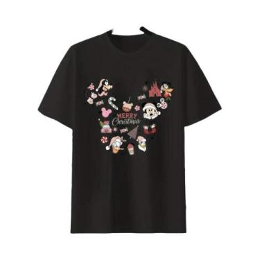 Imagem de Camiseta Feminina De Algodão Com Estampa Natalina Da Disney, Gola Redo