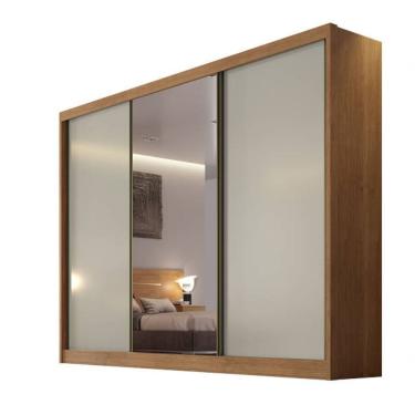 Imagem de Guarda Roupa Casal Com Espelho 3 Portas 8 Gavetas - Sollo-cumaru Off White - Móveis Novo Horizonte
