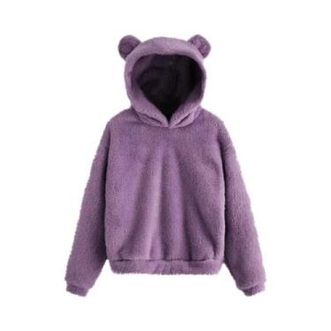 Imagem de Moletom Feminino De Inverno Com Capuz De Pelúcia, Manga Longa, Orelhas