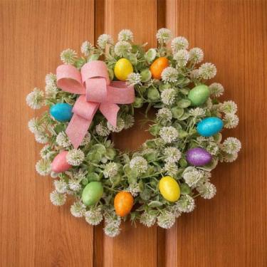 Imagem de Guirlanda Páscoa Decoração Enfeite Laço Ovos Coelho De 30cm - Genérico