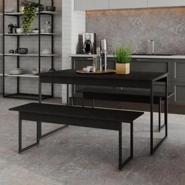 Imagem de Mesa de Jantar com 2 Bancos Estilo Industrial TUB - Metalig, Preto Ôni