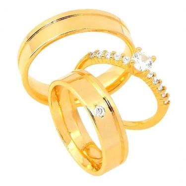 Imagem de Par De Alianças Banhada A Ouro 18k 6mm Com Friso Lateral