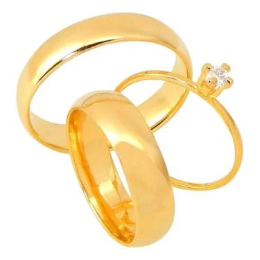 Imagem de Par De Alianças 6mm Banhada A Ouro Tradicional Abaulada 18k