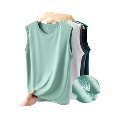 Imagem de Camiseta Sem Mangas Masculina De Cor Sólida E Respirável Com Decote Re