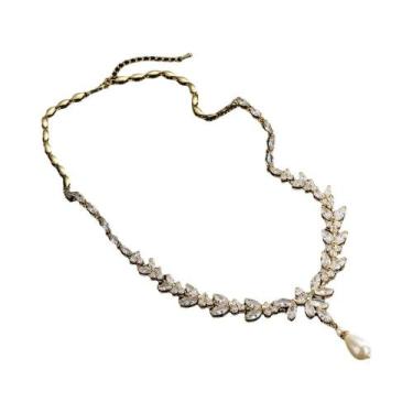 Imagem de Colar De Luxo Feminino Com Folhas, Zircônia AAA E Pérola Brilhante, Jo