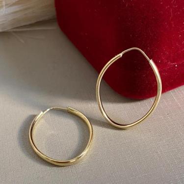 Imagem de Par de Brincos de Ouro 18k Argola Folha Boleado 2mm 2,4cm Gardenia Joi