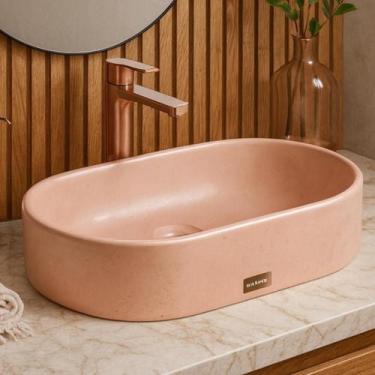 Imagem de Cuba Pequena Rosa Banheiro Oval Apoio Lavabo Concreto Sobrepor - BELLO