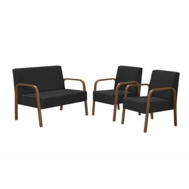 Imagem de Conjunto Poltronas Jade Braço Madeira Suede Preto - D SALLA