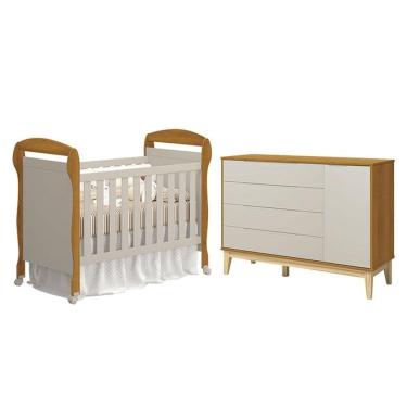 Imagem de Berço Americano Danny E Cômoda Com Porta Elfe Classic Areia Savana Acetinado Natural - Reller
