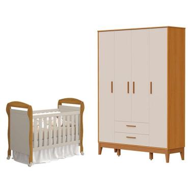 Imagem de Berço Americano Danny Com Guarda Roupa 4 Portas Flip Areia Savana Acetinado - Reller
