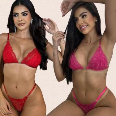 Imagem de Kit 2 Conjuntos Lingerie Sem Bojo Sarah Tamanho:MCor:Vermelho Pink - L