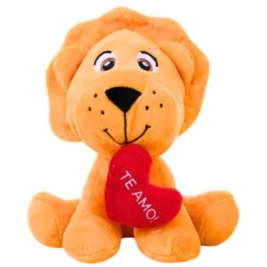 Imagem de Urso Leão Infantil Com Coração De Pelúcia 18cm Pequeno Hipoalergênico 