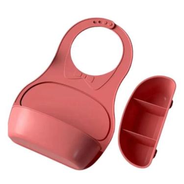 Imagem de Babador Silicone com Bandeja Rosa Impermeável Neném Baby