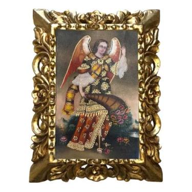 Imagem de Quadro Óleo Sobre Tela Cusquenho São Gabriel Moldura Dourada 30x40 Cm 