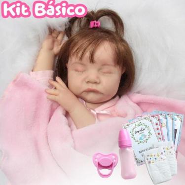Imagem de Bebê Reborn Dormindo Olhos Fechados Silicone Fio a Fio - Cegonha Rebor